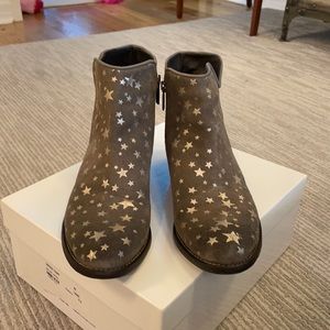 Taupe booties with gold foil stars